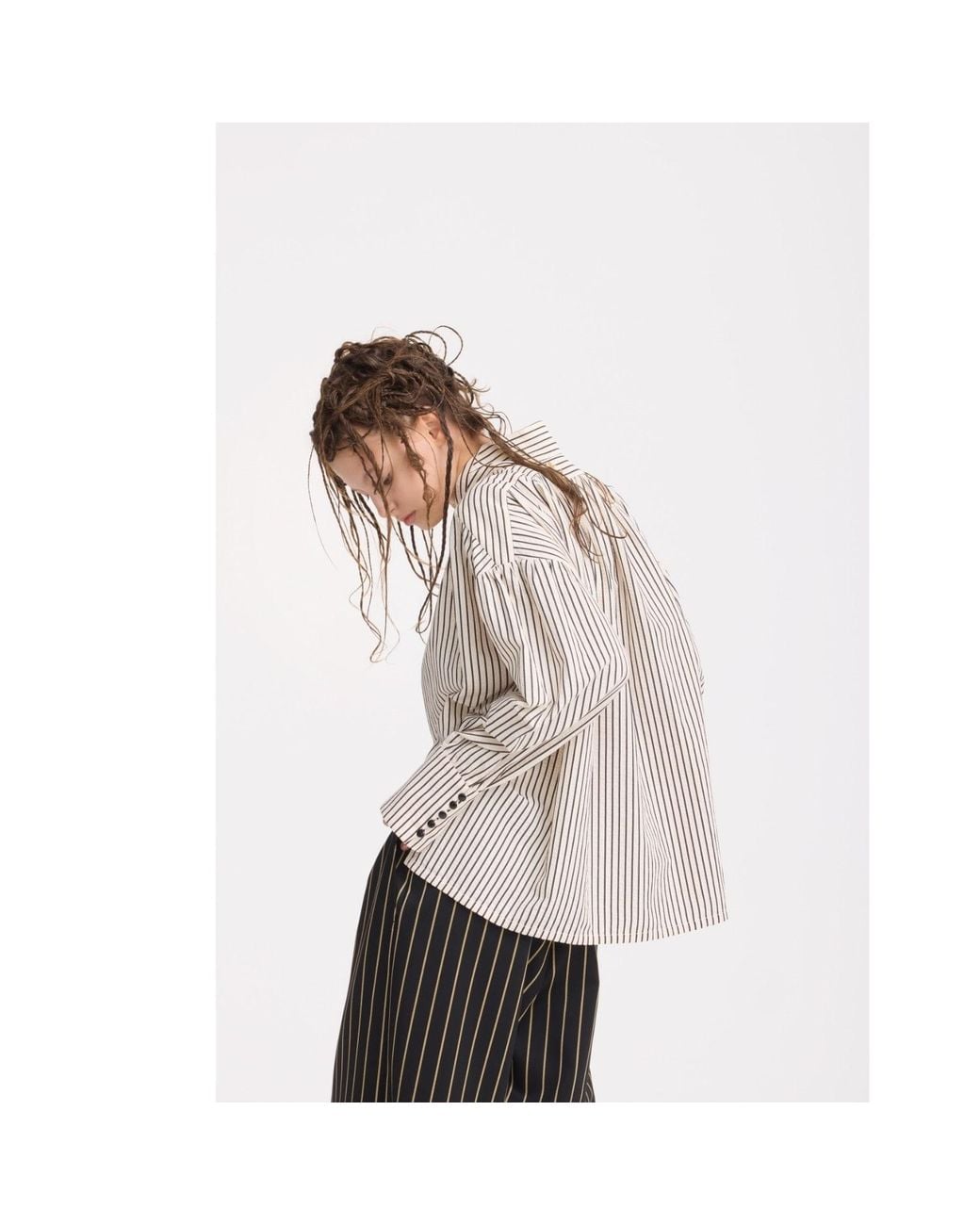 Julia Allert White Neutrals Striped Oversized Long Sleeve Blouse – Ivory