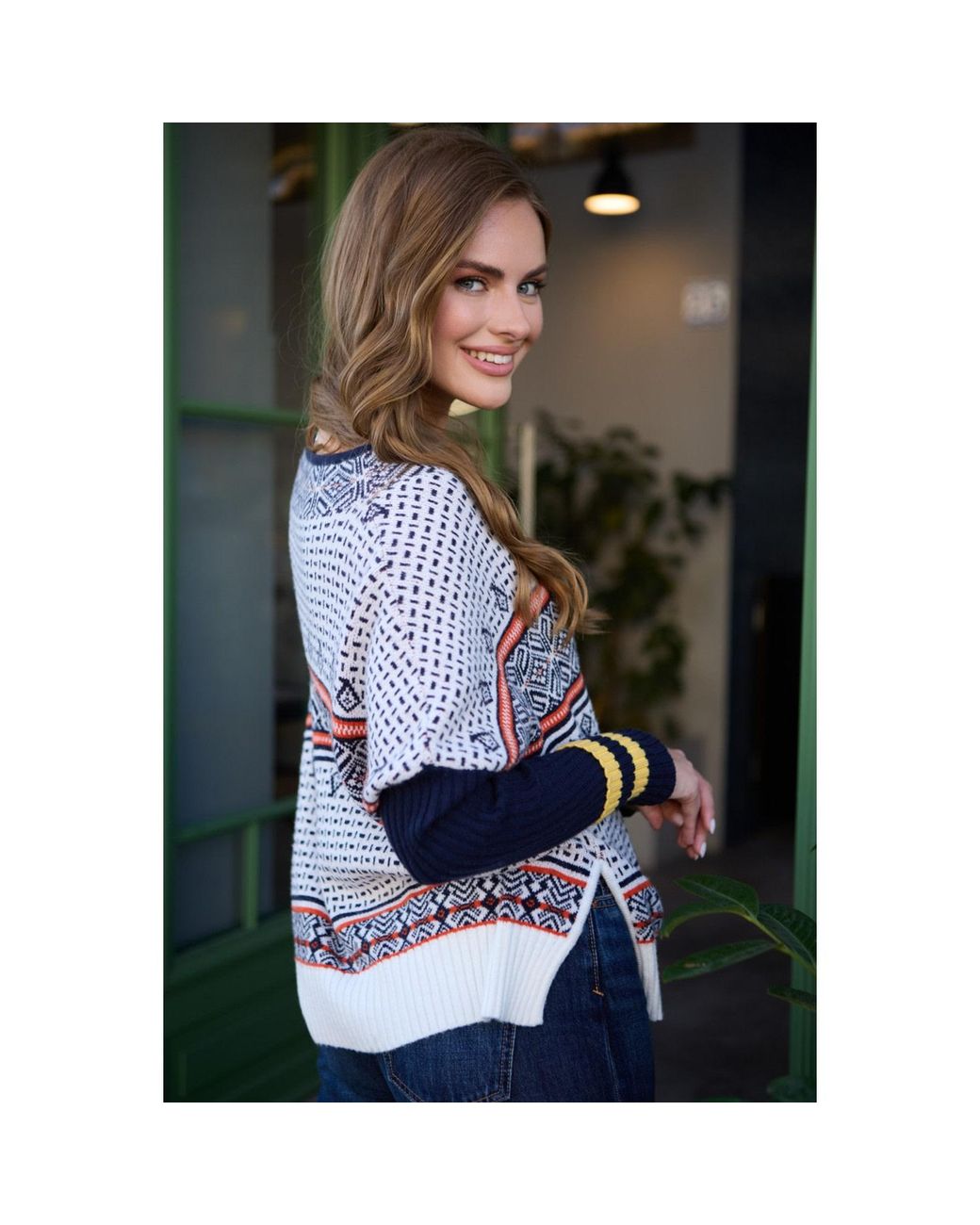 Saachi Blue Nordic Knit Pullover Sweater