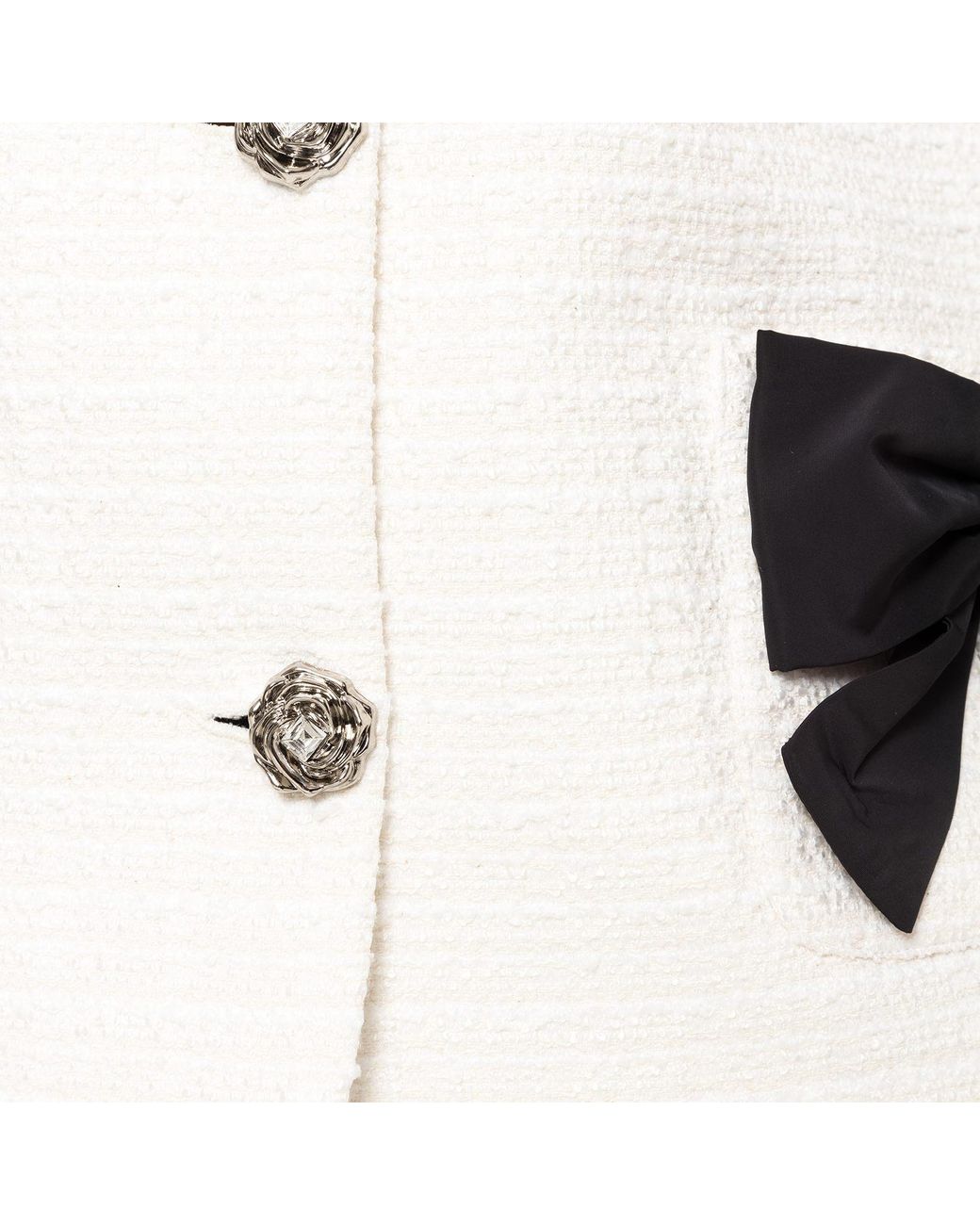 Nissa White Bow-Detail Boucle Suit Jacket