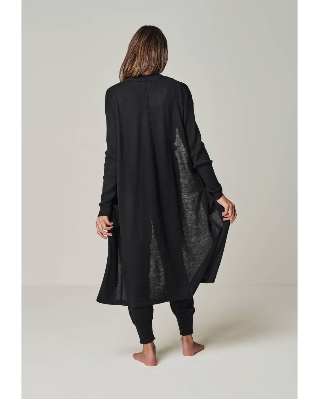 YOU LOOK PERFECT Black Cardigan Blossom, Long Merino Cardigan With Pockets