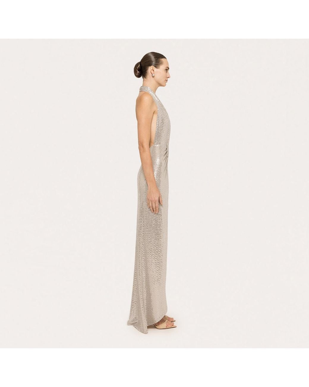 Nissa Natural Backless Sequin Maxi Dress