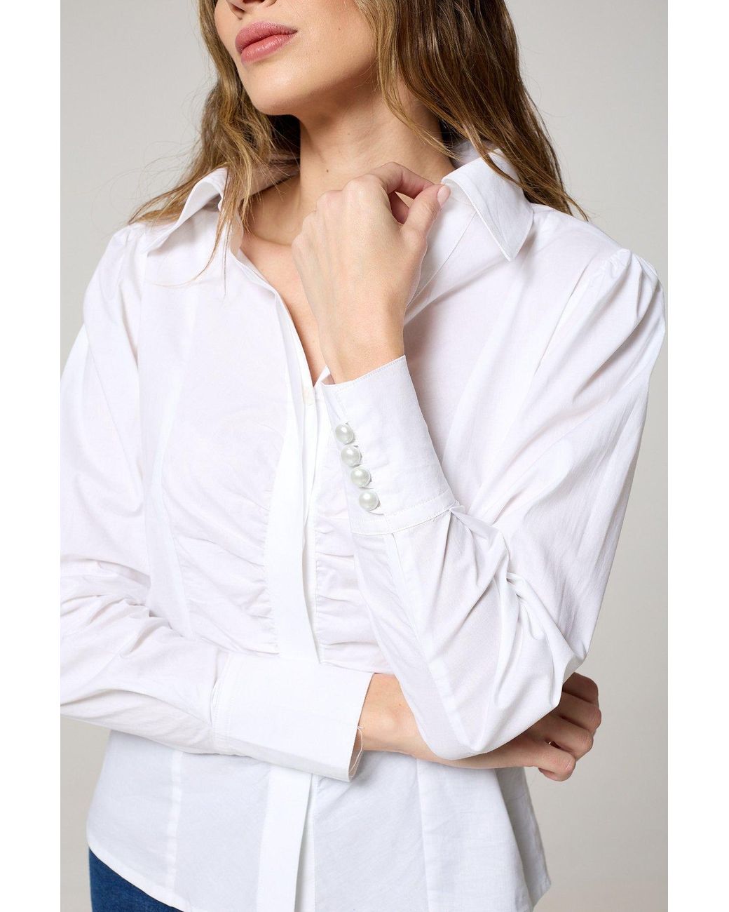 K-Win London White Classic Ruched Shirt