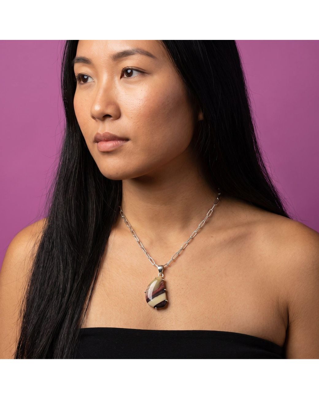 Saéa Metallic Cream Rose And Plum Mookaite Jasper Freeform Pendant Necklace