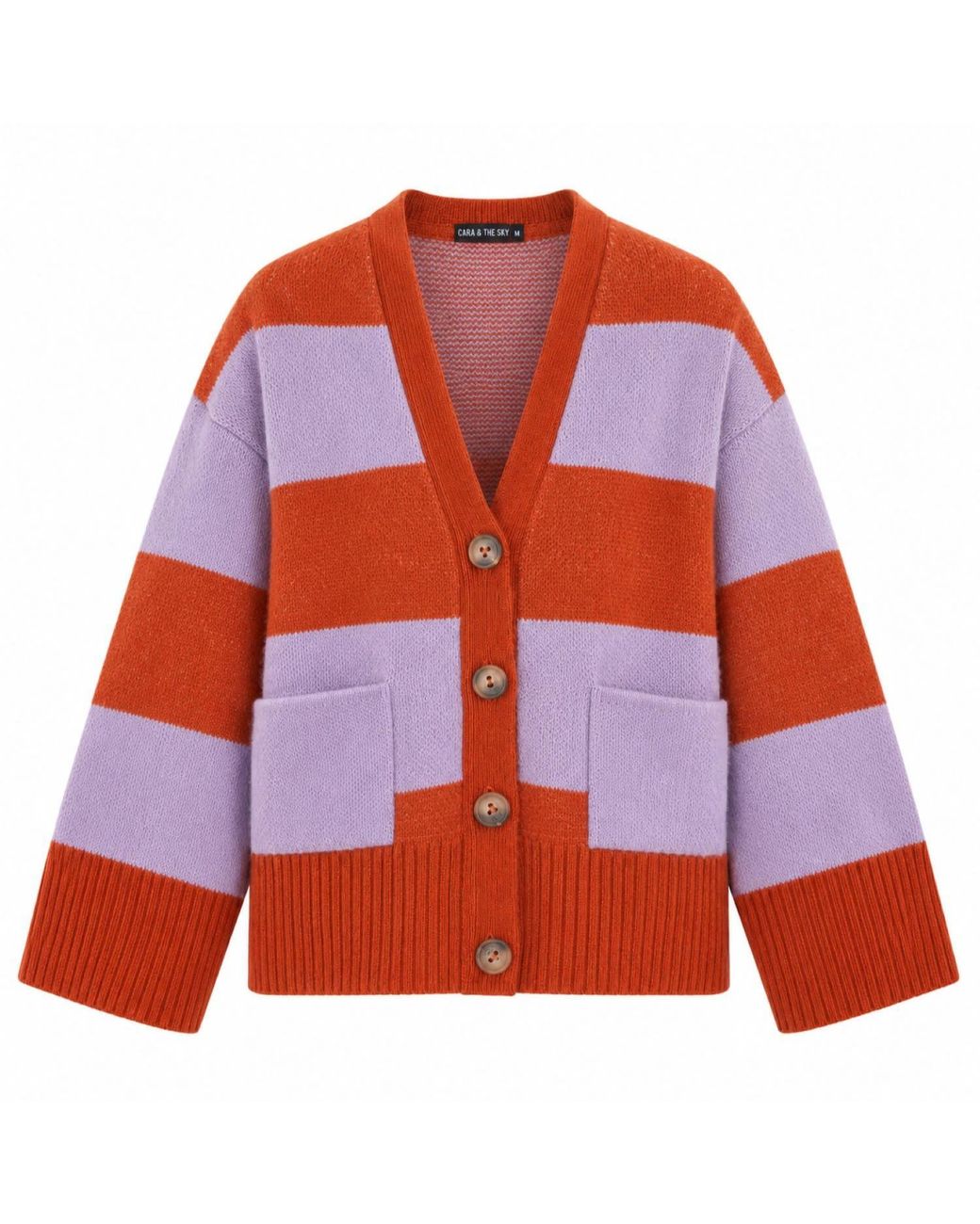 Cara & The Sky Red Candice Chunky Stripe V Neck Button Cardigan