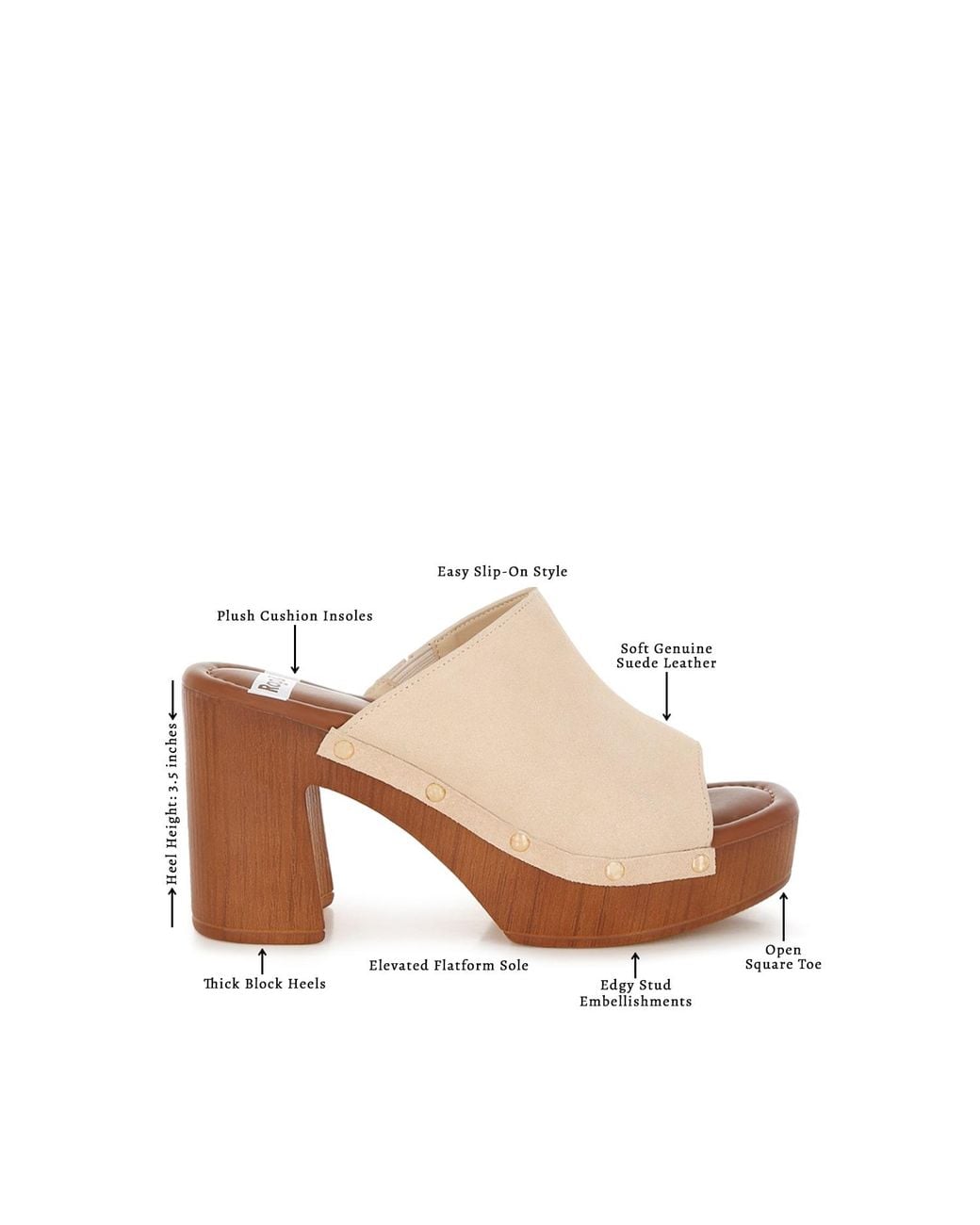 Rag & Co White Masaki Soft Suede Leather Wooden Clogs