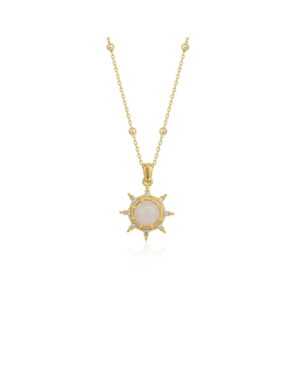 Spero London Metallic Moonstone Sun Sterling Pendant Necklace With Beaded Chain