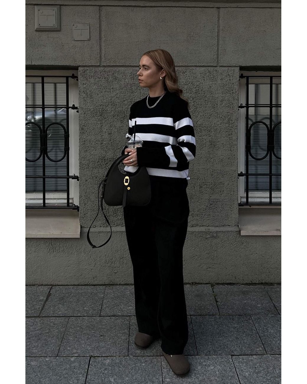 SALANIDA Black Marina Striped 100% Merino Sweater