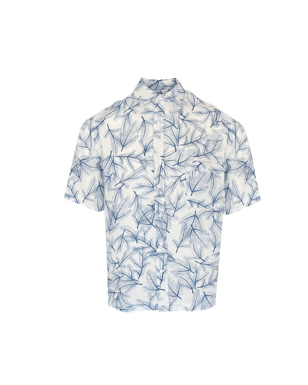 Haris Cotton Blue Printed Short Sleeved Front Pocket Linen Shirt Fern for men
