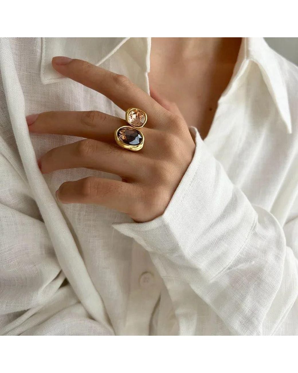 Angel Barocco Metallic Smoky & Champagne Zirconia Open Ring