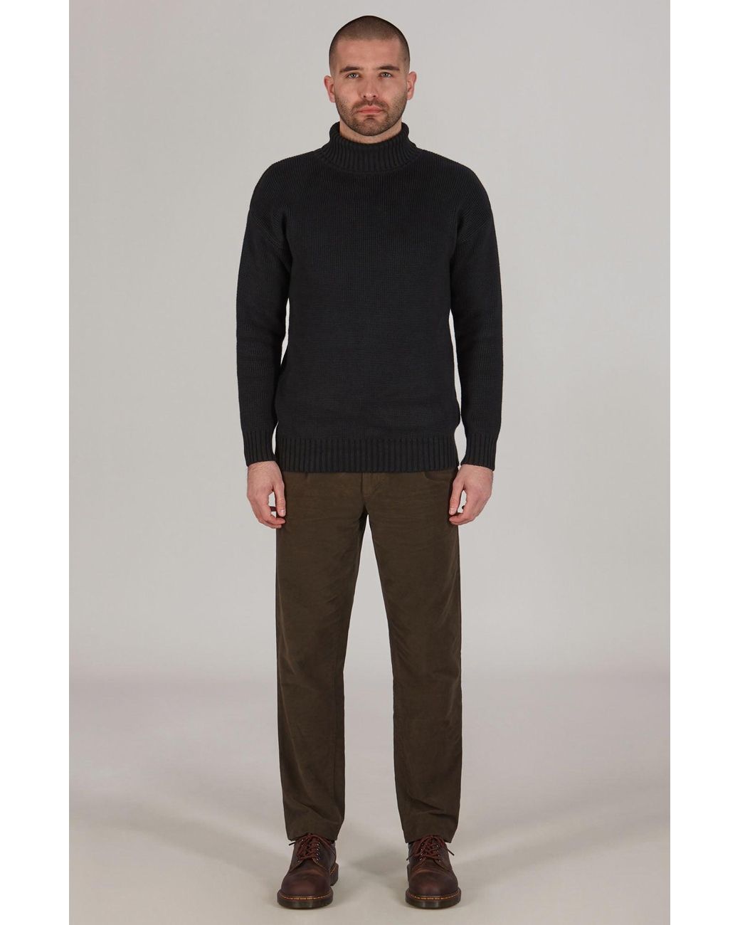 Paul James Knitwear Blue Heavyweight Cotton Arthur Submariner Roll Neck Jumper for men