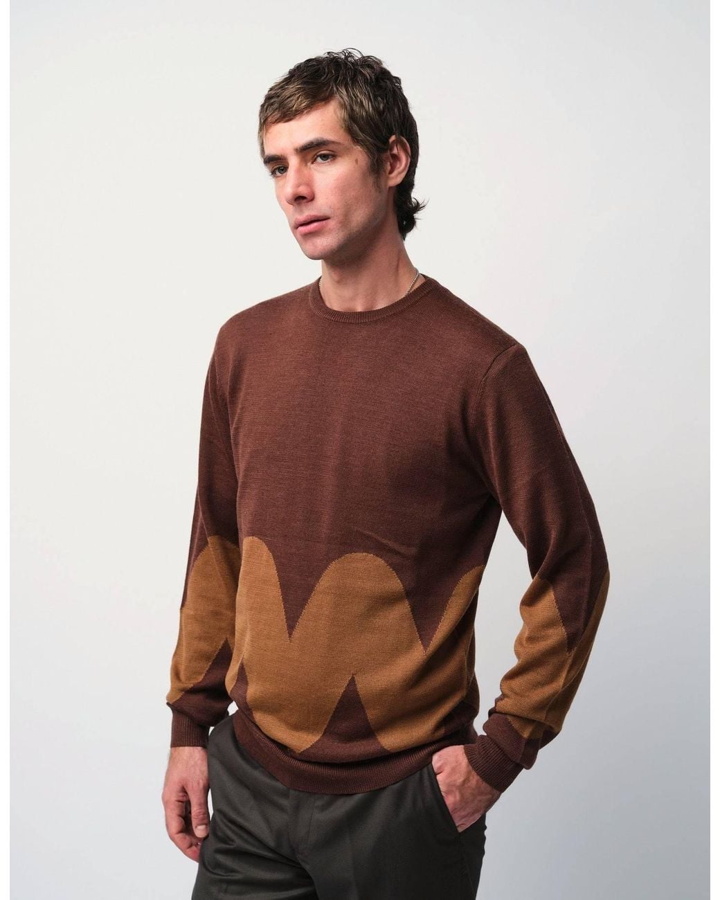 Gresham Blake Brown Zig-Zag Jumper for men
