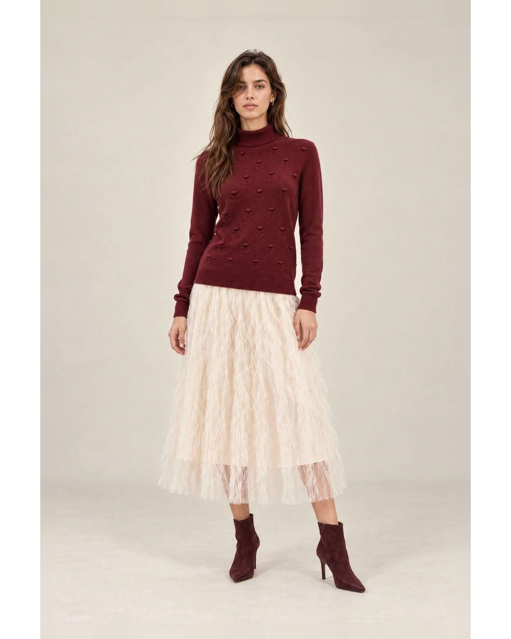 James Lakeland Red Burgundy Floral Roll Neck Jumper