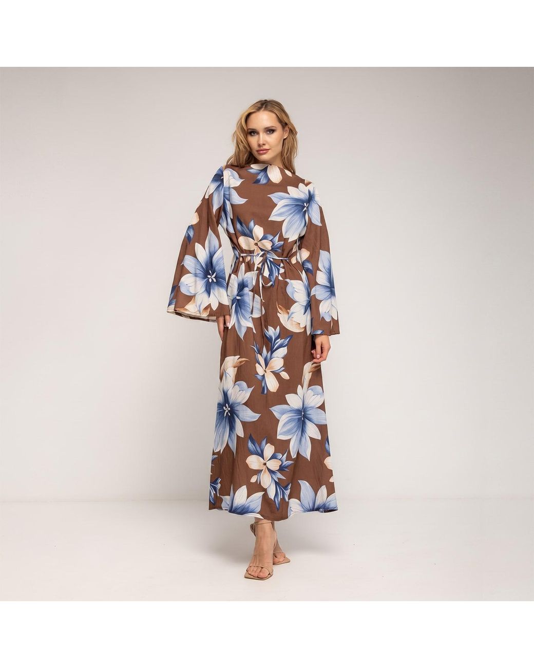 Tantra Spain Sl Blue Long Floral Dress With Round Neckline