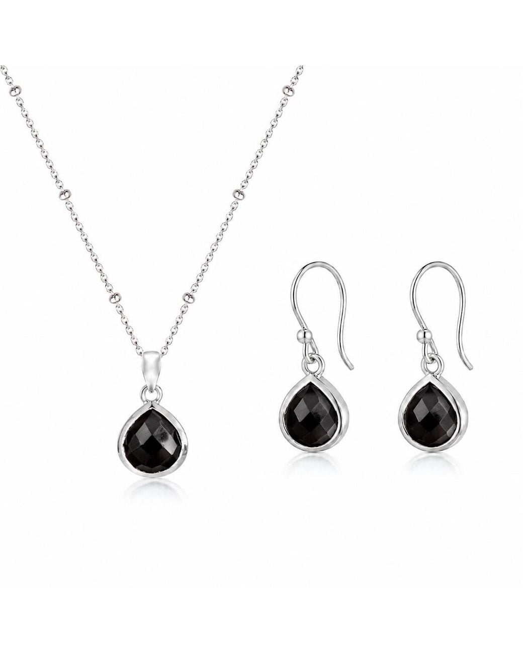 The Jewellery Store London Metallic Sterling Pear Shaped Onyx Jewellery Set