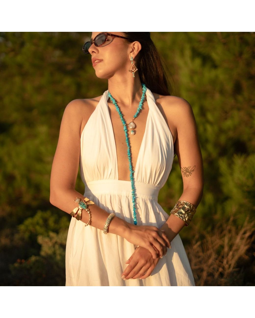 Ebru Jewelry Metallic Lariat Necklace With Baroque Pearls