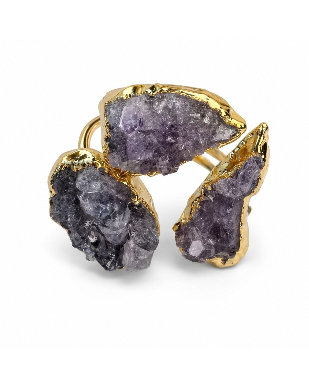 By Ozge Multicolor Amethyst Trinity Plated Adjustable Ring