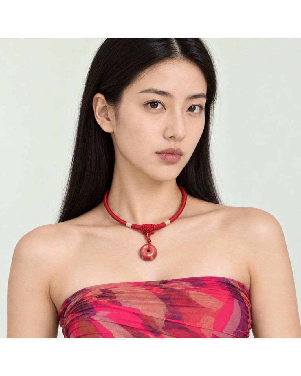 Yieon Scarlet Lacquered Sandalwood Peace Buckle Pendant Necklace