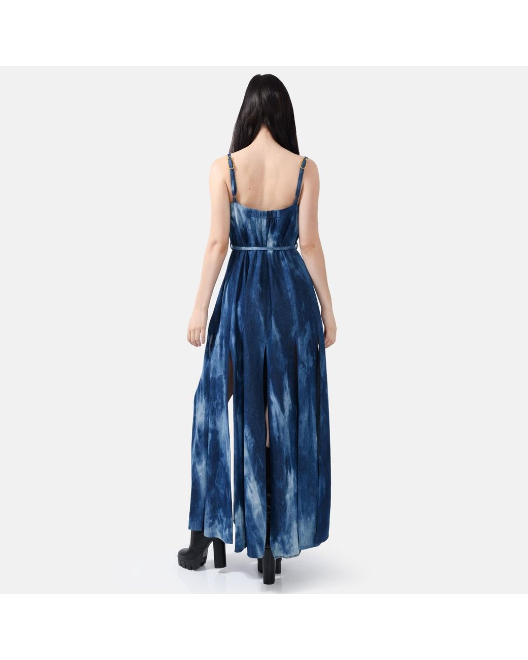 Kargede Blue Designer Denim Maxi Dress – Sleeveless Dyed Jean Dress