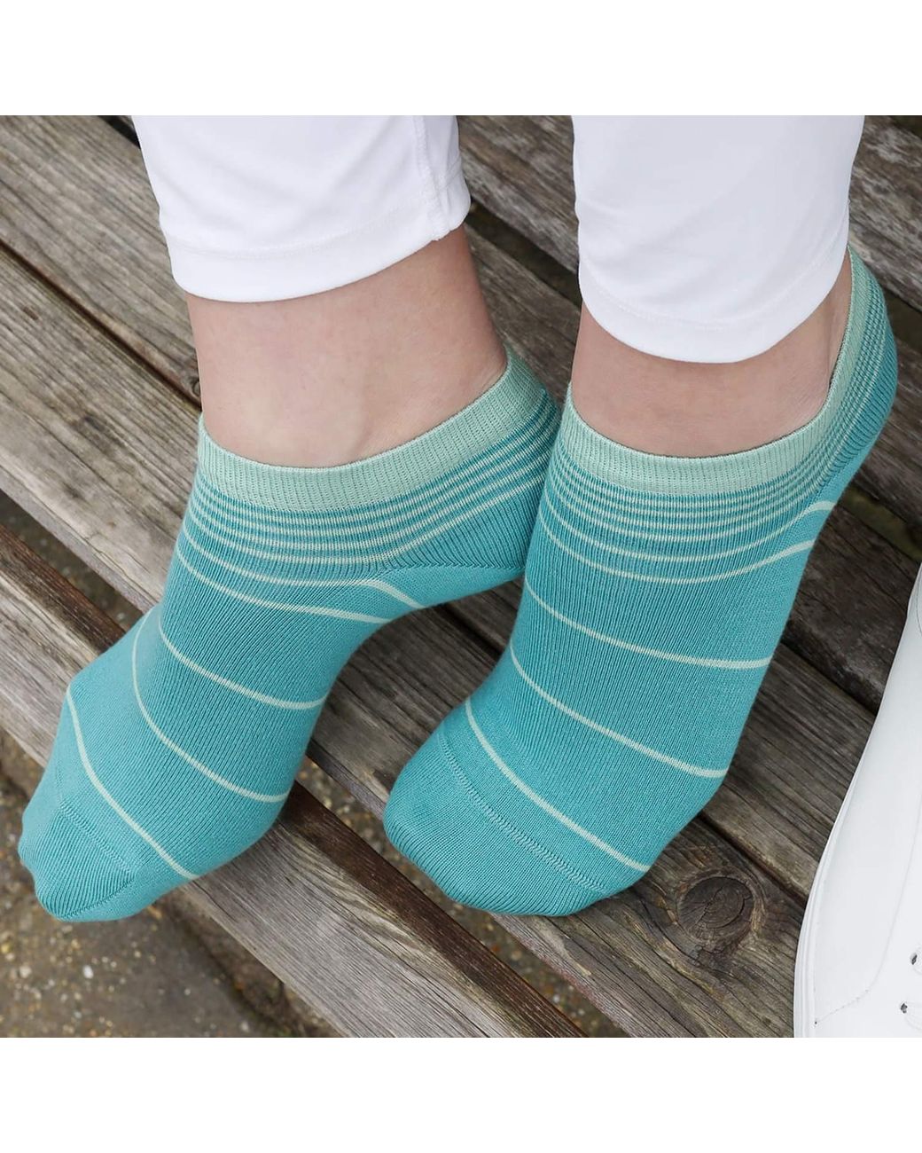 Peper Harow - Made in England Green Retro Stripe Luxury Crew & Trainer Socks Bundle