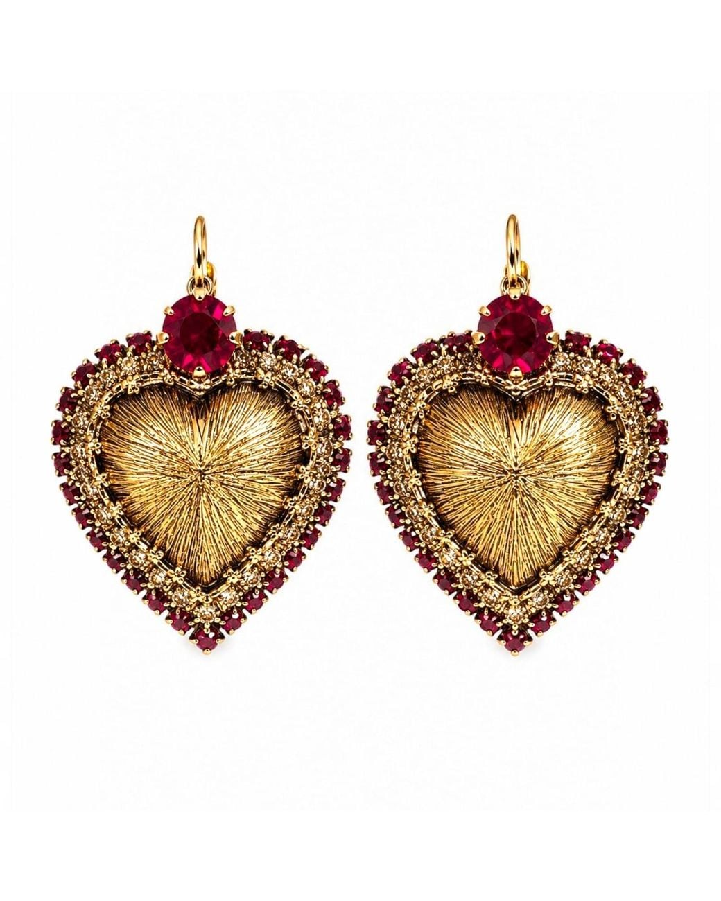 Vstyle Brown Sacred Heart Ruby Swarovski Statement Earrings