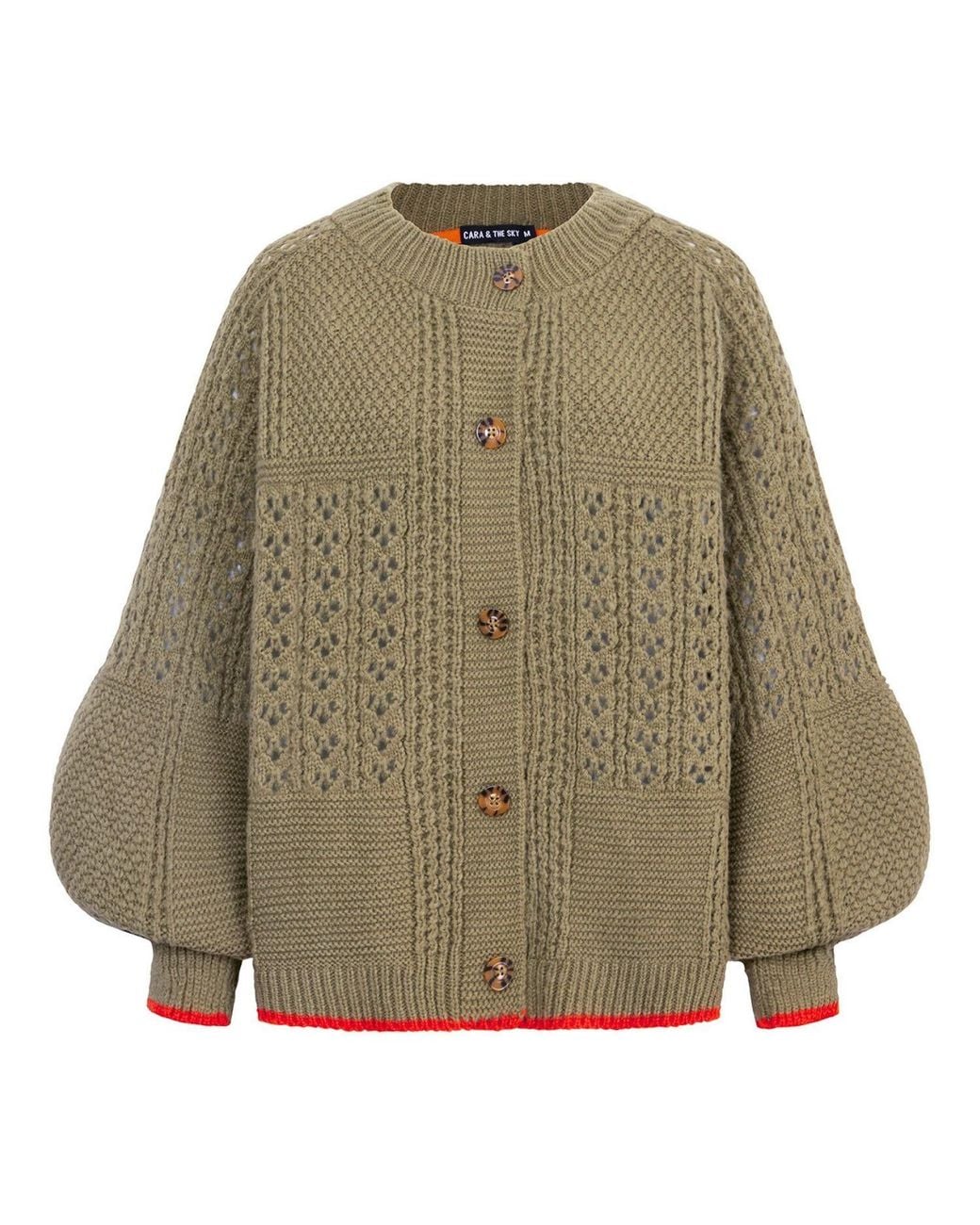 Cara & The Sky Green Brigit Balloon Sleeve Pointelle Stitch Cardigan