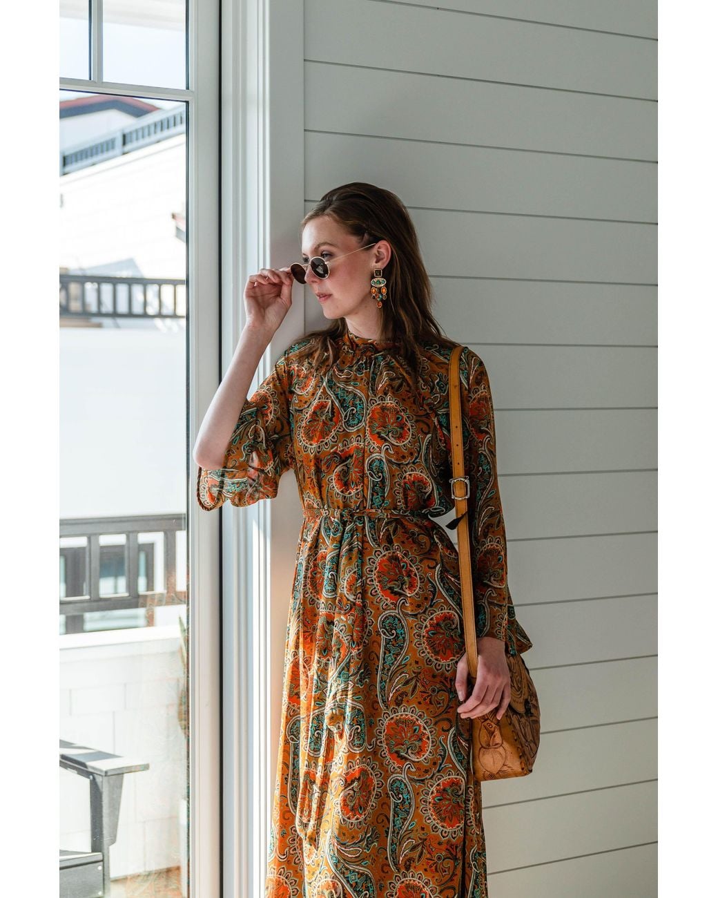 Jennafer Grace Metallic Carmel Paisley Dress