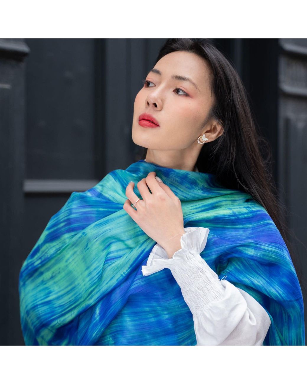 Silk and Bears Blue Forest & Ocean Brushstroke Silk Scarf – Hand-Dyed Mulberry Silk, Day Wrap & Gift