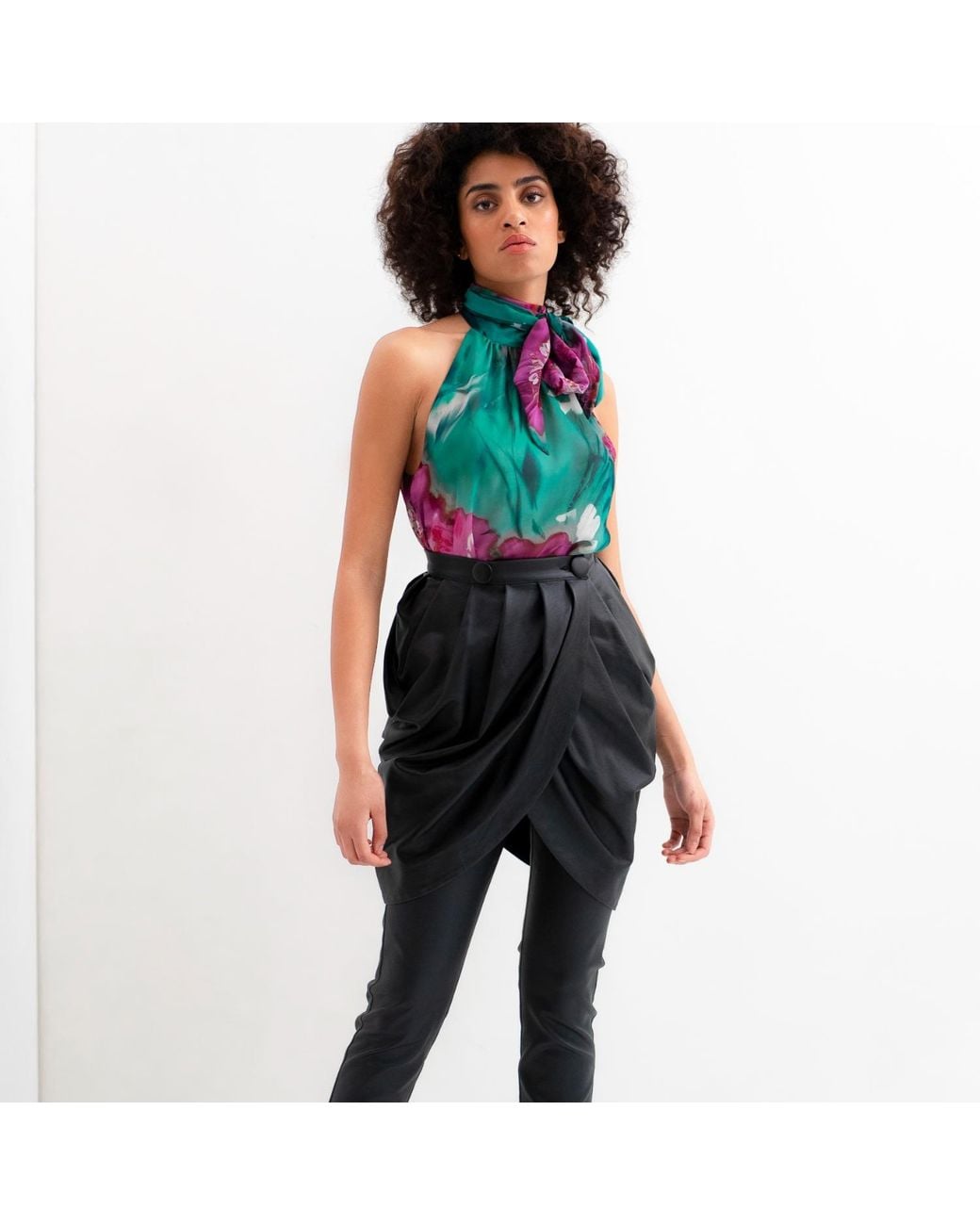 Monique Singh Black Faux Leather Fitted Pants