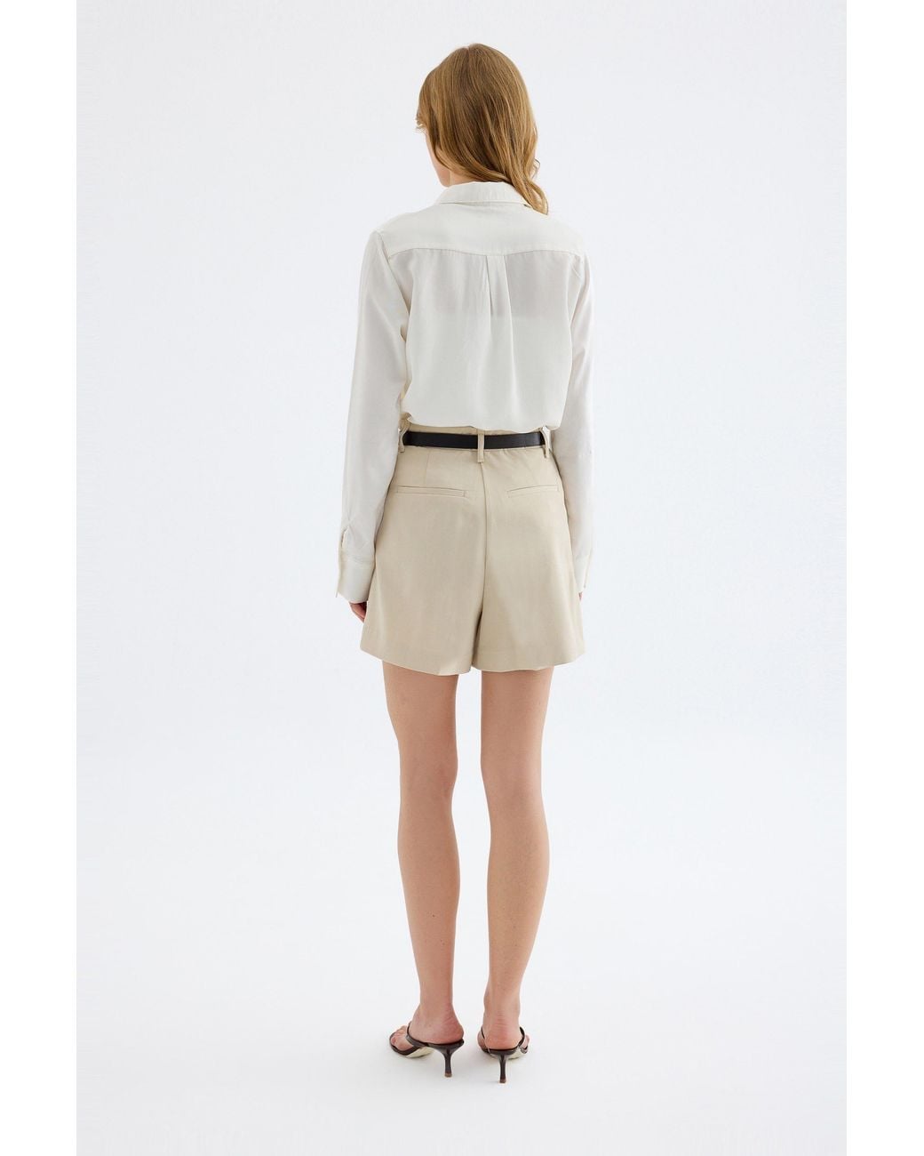 Monlicia Natural Neutrals Lina High Waisted Single Pleat Shorts