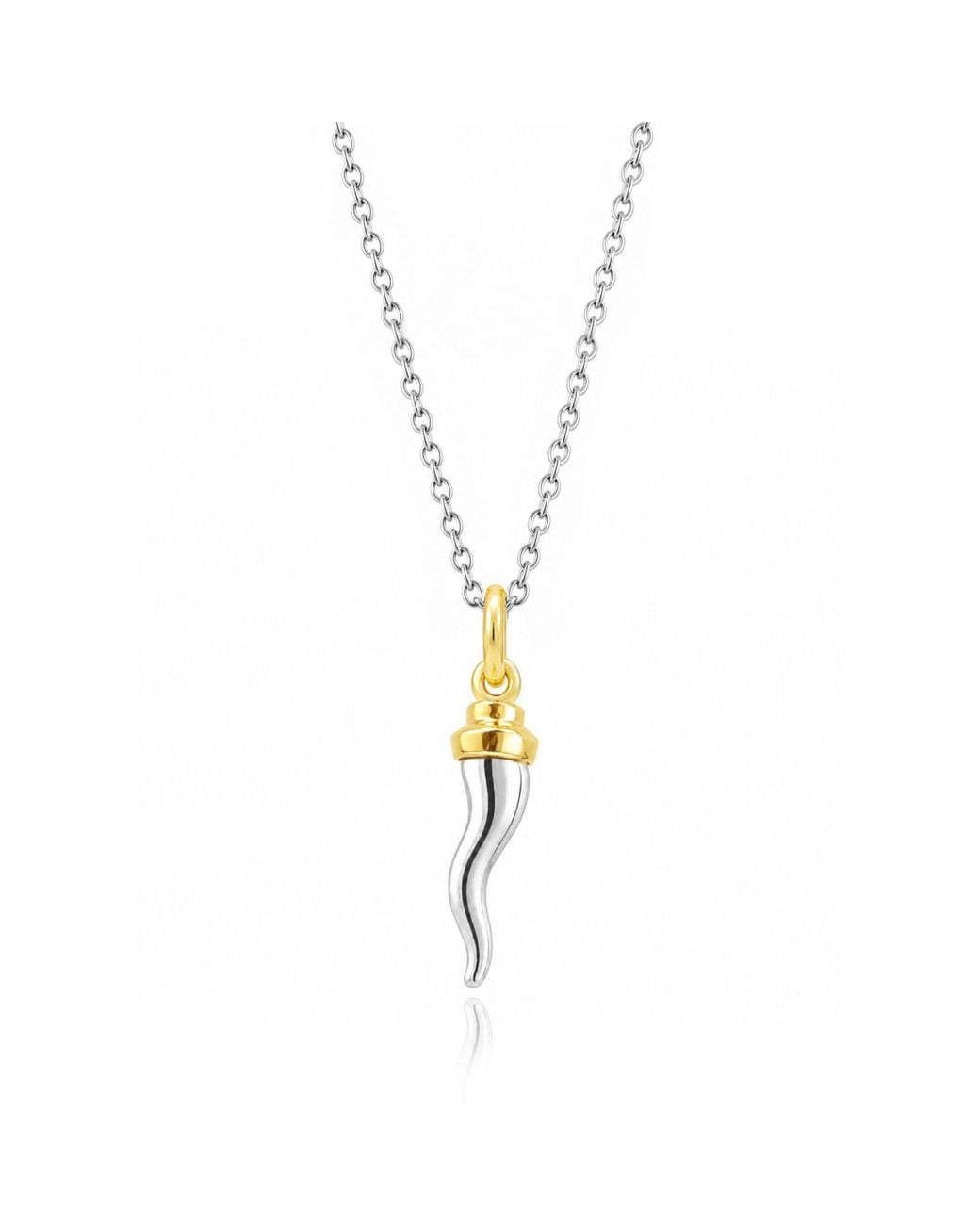 Unaloe Metallic Two-Tone Sterling Italian Horn With Plated Bowler Hat Necklace