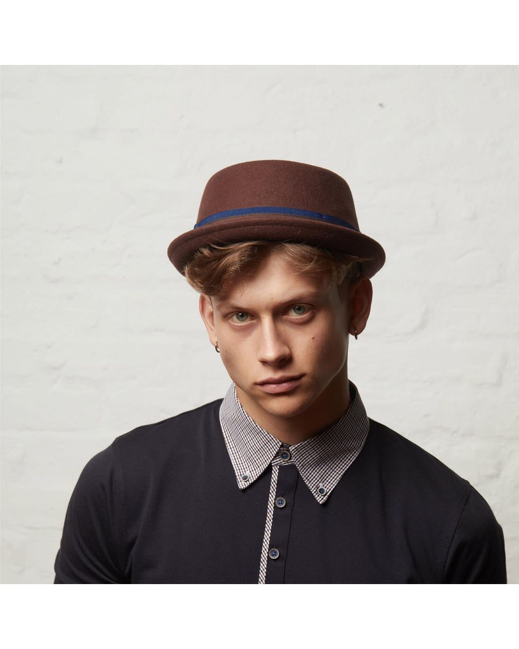 Dasmarca Hats Brown Leo Felt Skimpy Brim Short Brim Rude Boy Mod Style Porkpie Hat for men