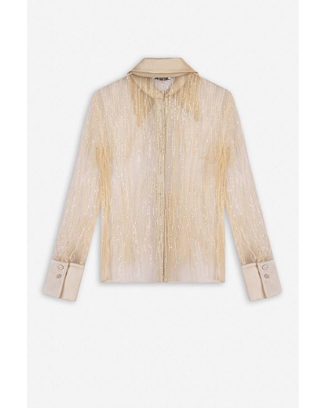 Nocturne White Sheer Metallic Thread Shirt