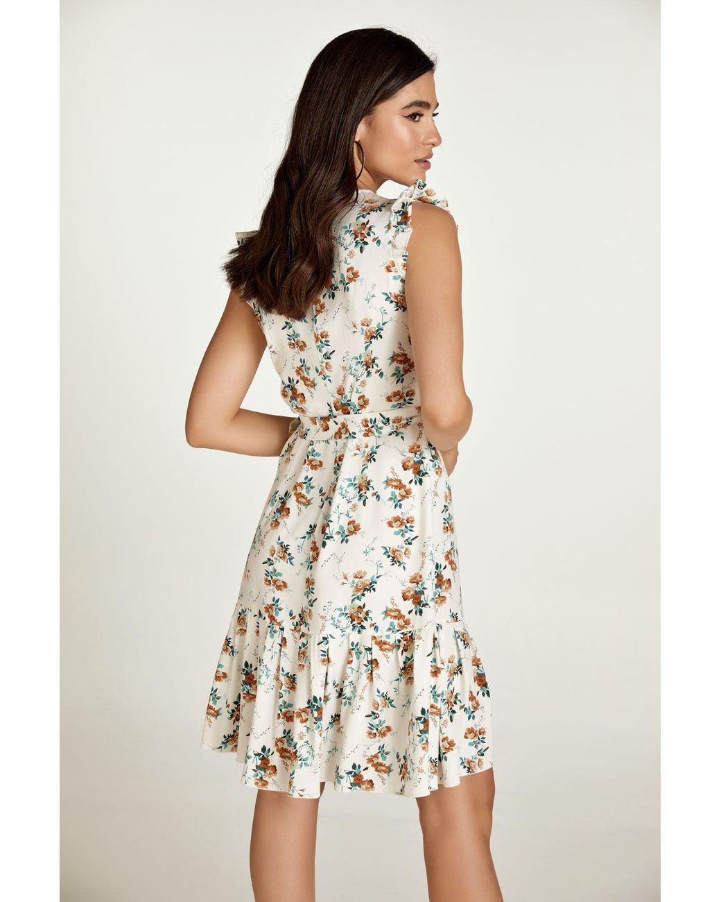 Conquista White Neutrals Ecru Floral Wrap Dress