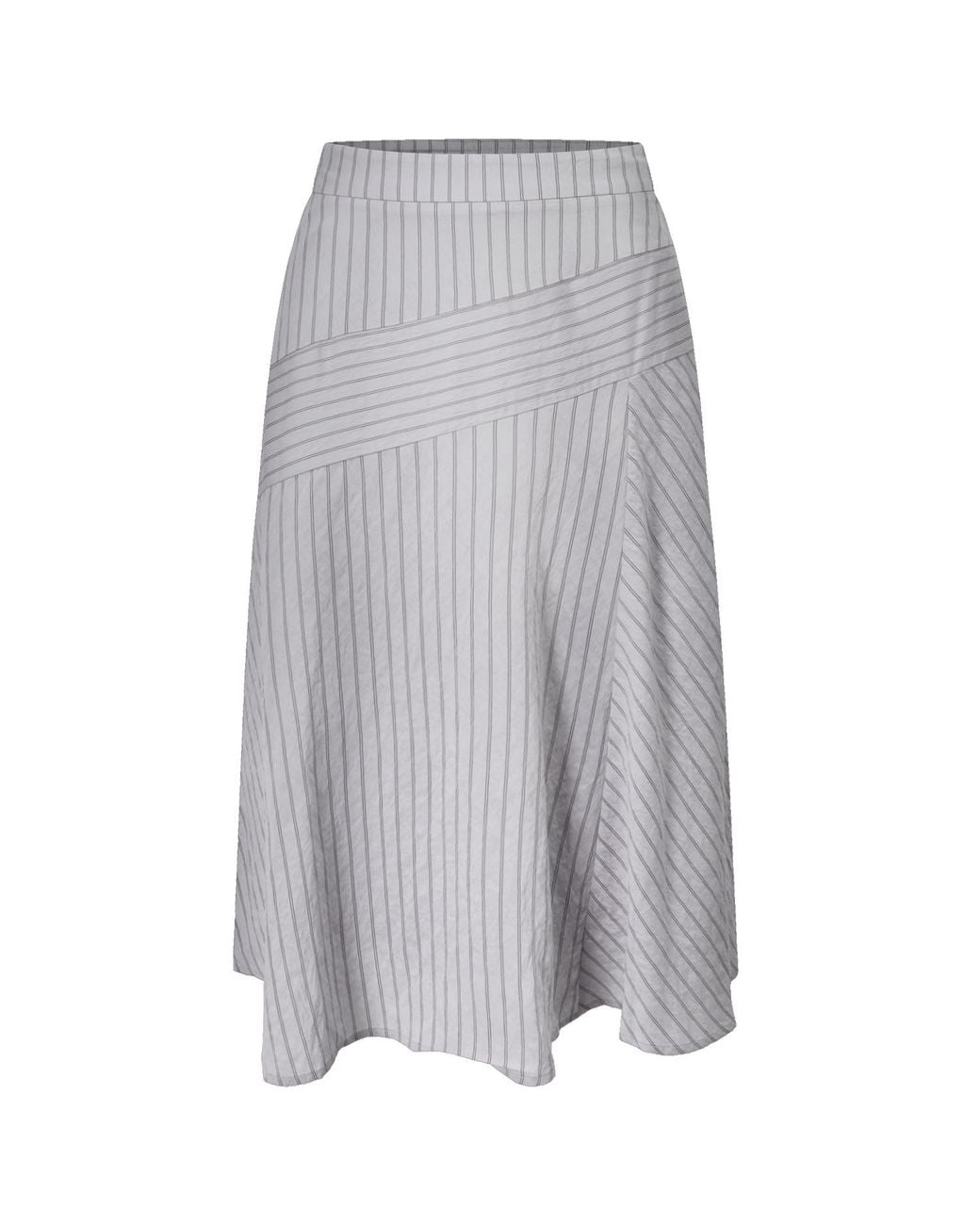 Smart and Joy Gray Flared Midi Skirt With Stripes