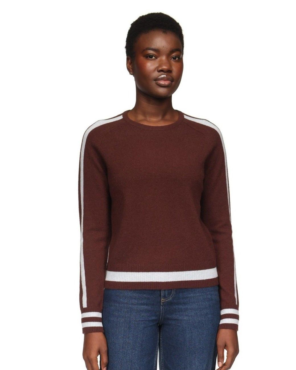 Brodie Cashmere Brown Cathy Sleeve Stripe Crew