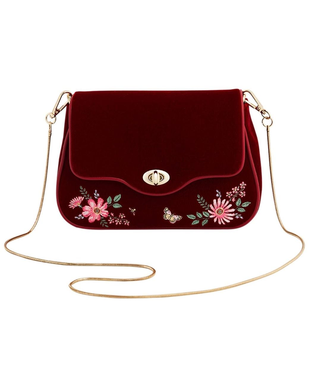 Fable England Mary Floral Embroidered Velvet Clutch
