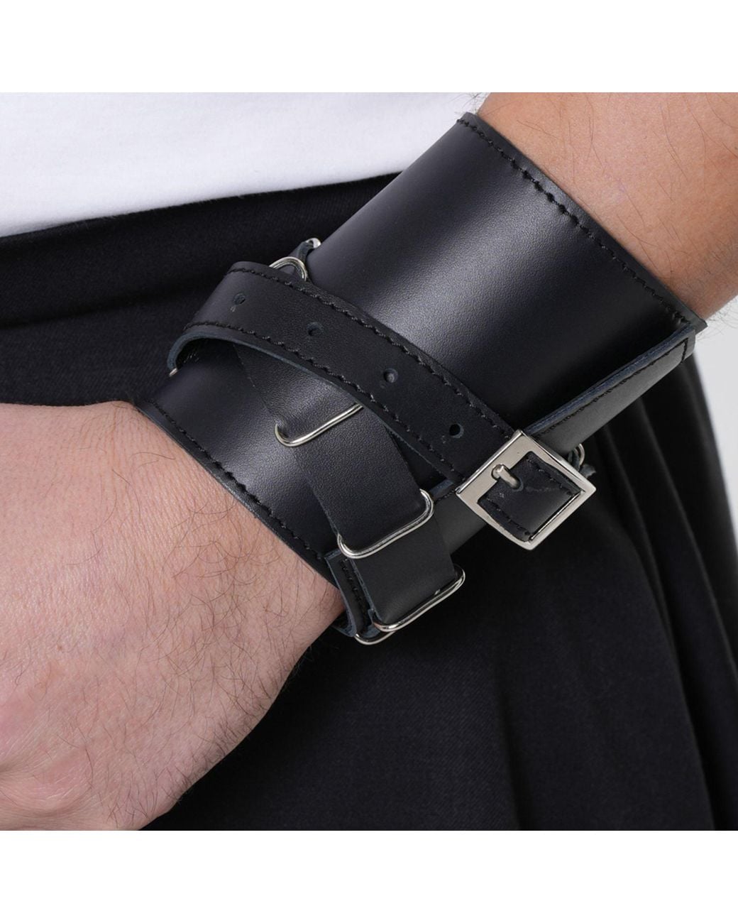 Metamorph Black Leather Wrist Cuff for men