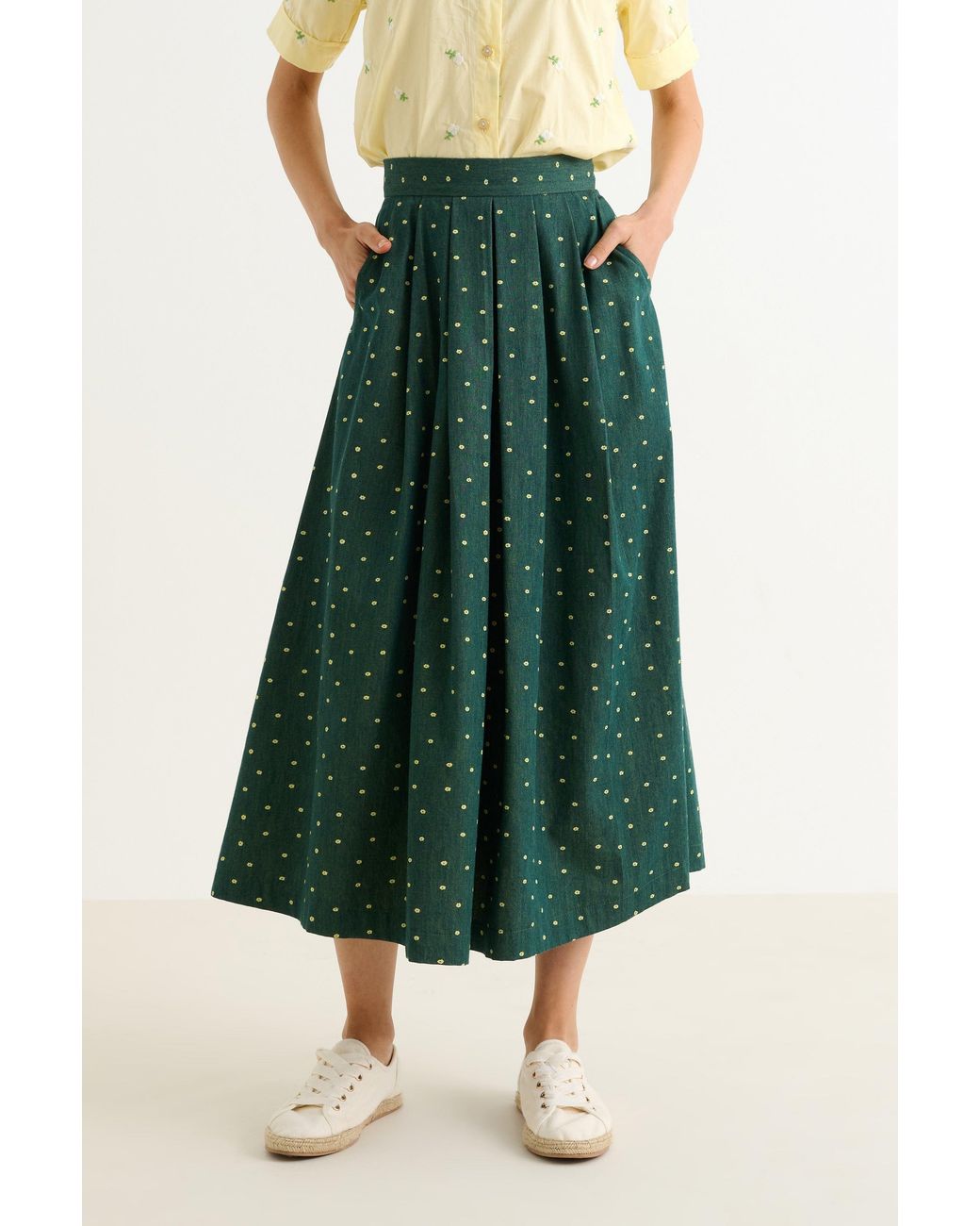 Louche Green Pasadena Flower Dot Midaxi Skirt- Fern