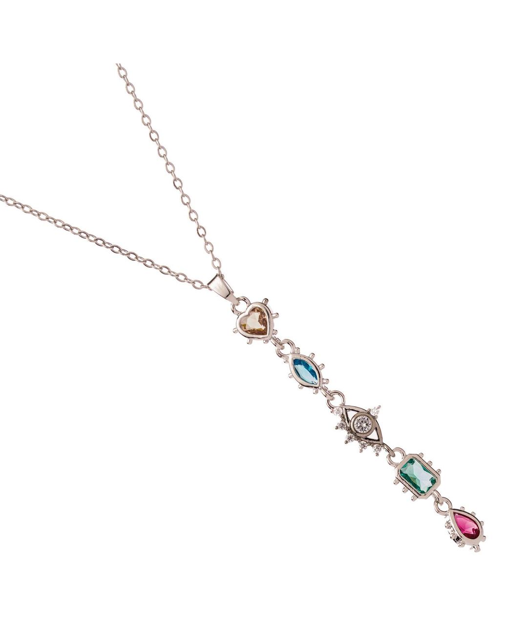 Ebru Jewelry Metallic Mystic Guardian Heart & Evil Eye Y-Drop Necklace
