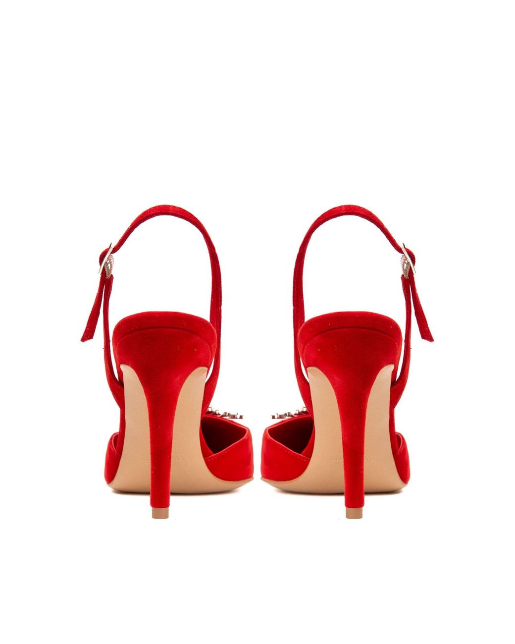 Ginissima Red Alice Shoes With Crystal Brooch