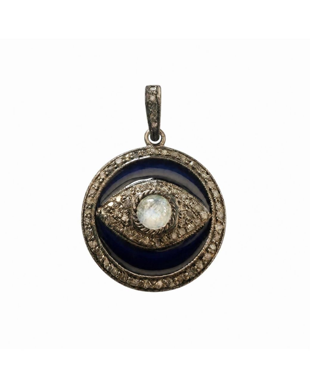 Heather Hawkins Jewelry Black Evil Eye Enamel Diamond Oxidized Sterling Pendant Charm