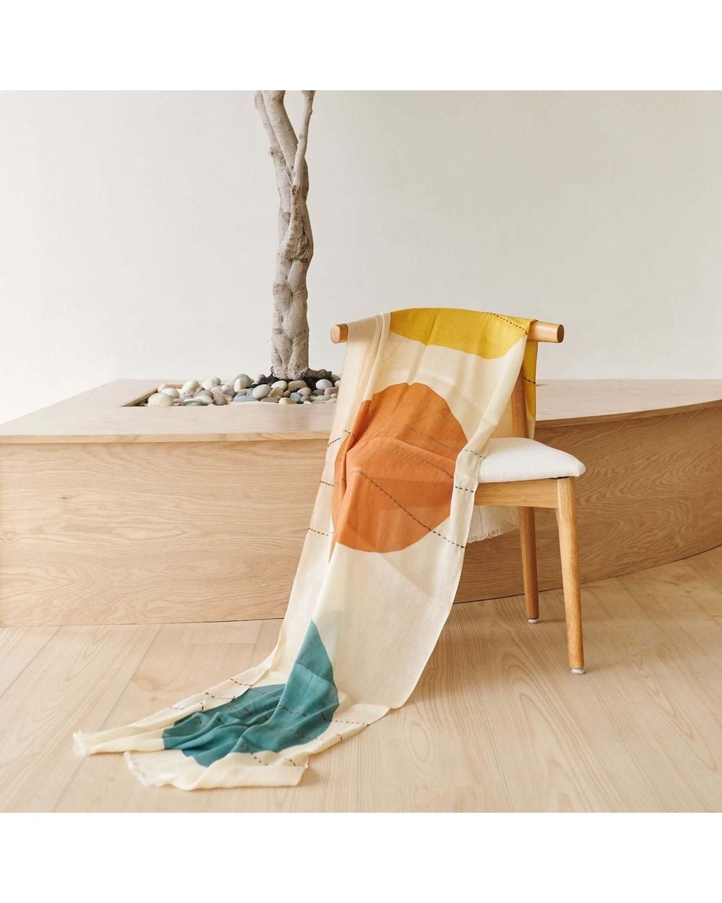 Variously Orange Cirq Moon Off Handwoven Linen Silk Scarf
