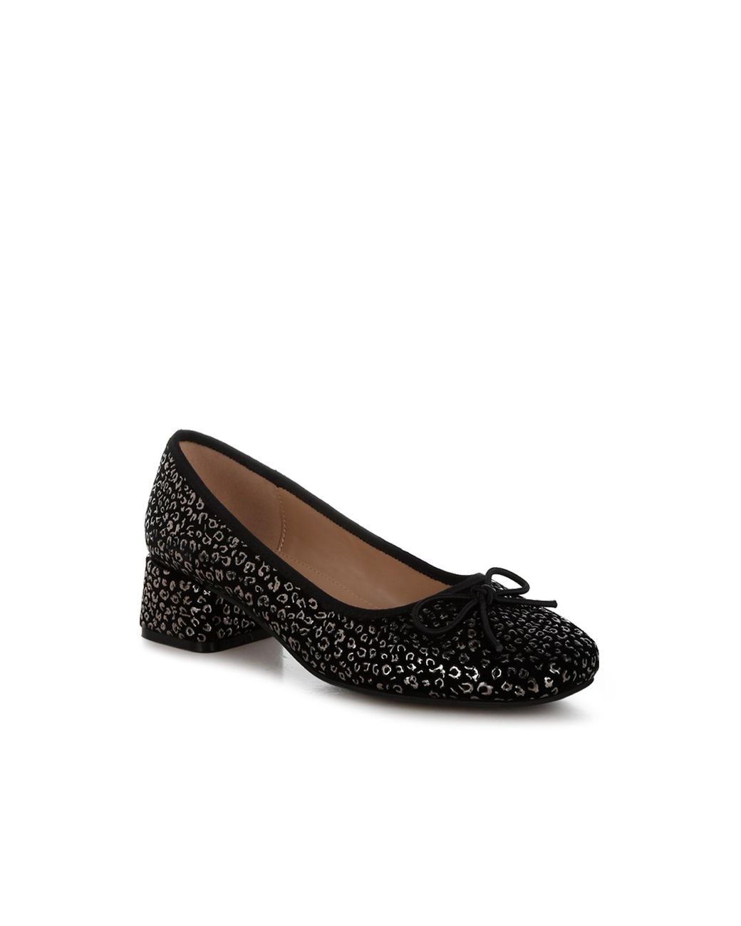Rag & Co Ningen Leopard Print Block Heel Ballerinas in Black | Lyst