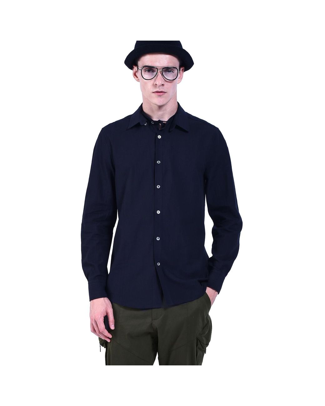 Smart and Joy Blue Long-Sleeved Shirt With Double And Removable Collar for men