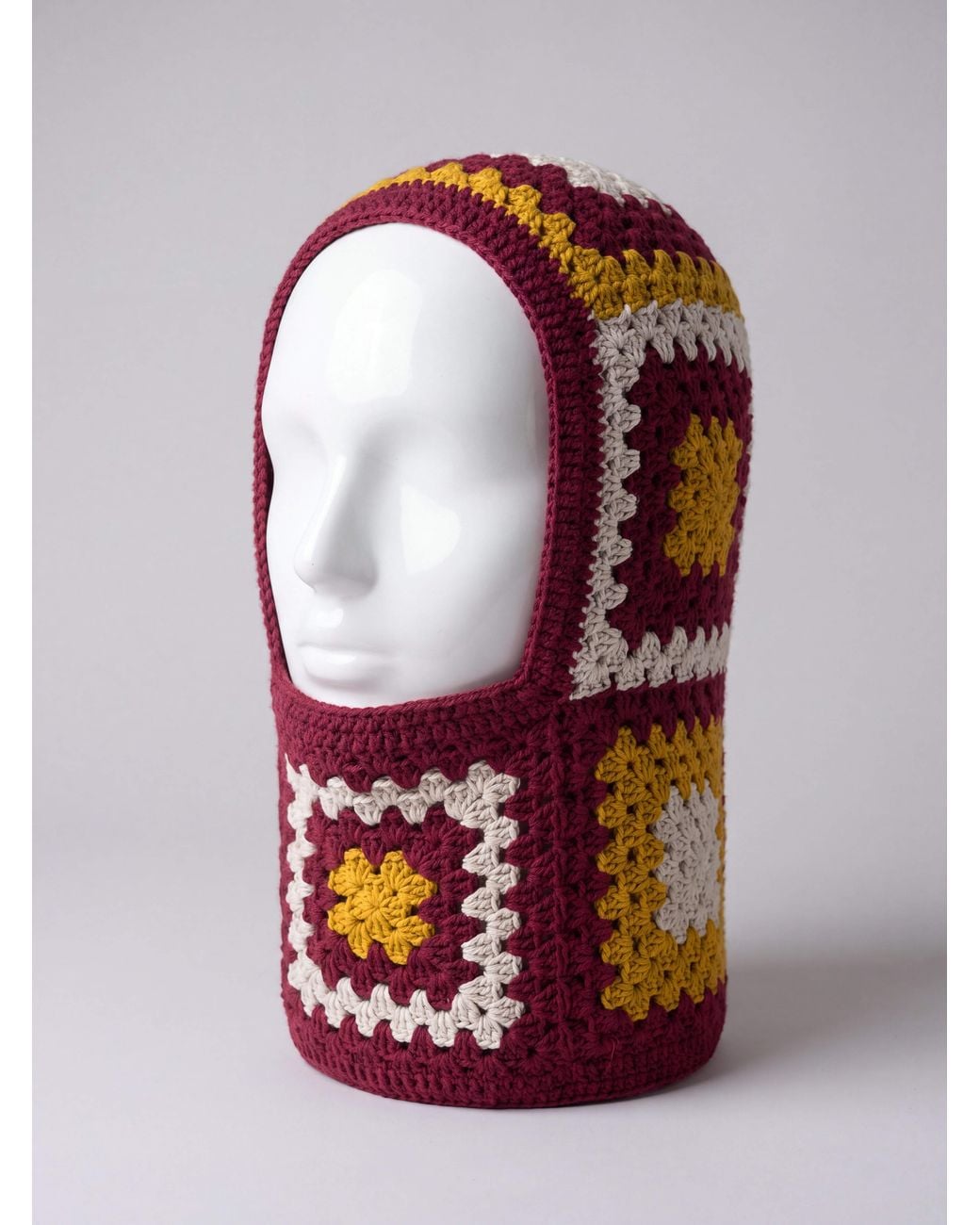 Ana Chic Red Burgundy And Mustard Granny Square Handmade Crochet Balaclava