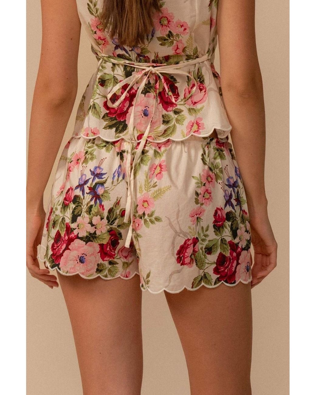 Montce Brown Bouquet Scalloped Low-Rise Drawstring Short