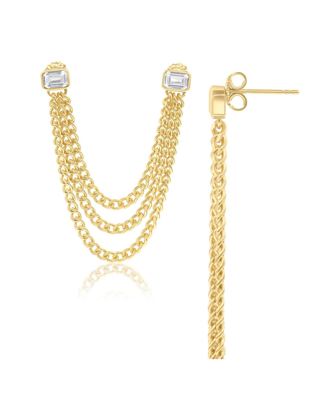 SHYMI Metallic Double Emerald Bezel Triple Chain Earring