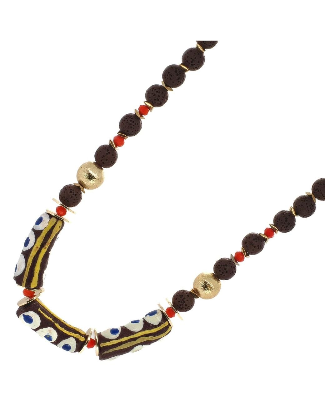 Ebru Jewelry Metallic African Bead & Evil Eye Lava Rock Statement Choker Necklace