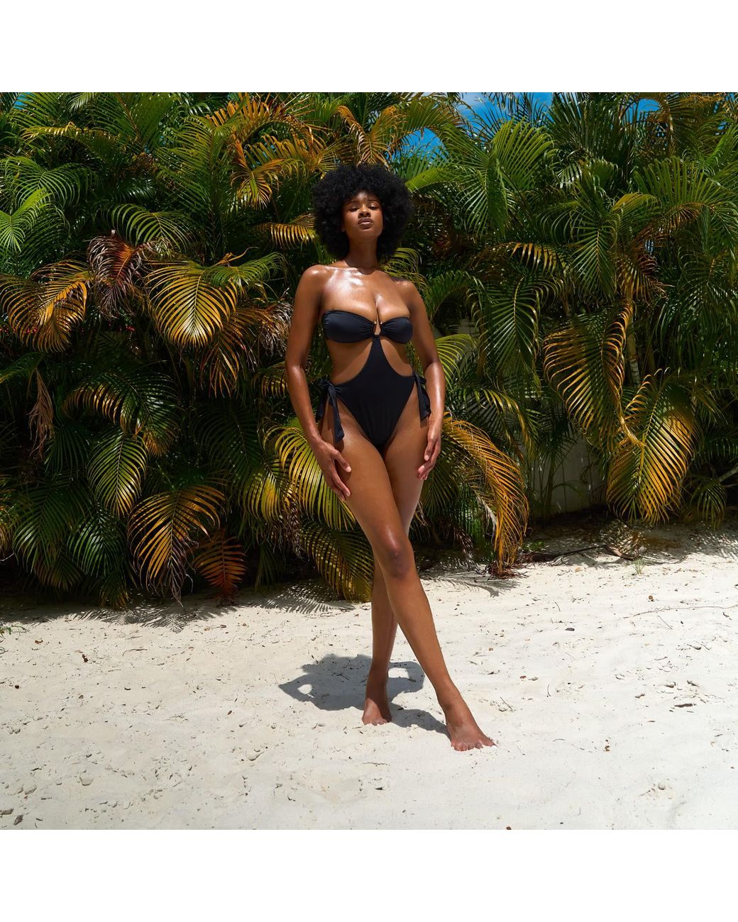 Mahogany Coast Swim Black Desire Ruched Bandeau Side-Tie Swimsuit