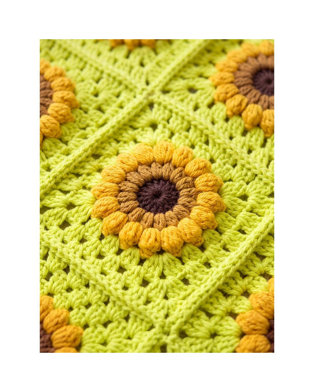 Ana Chic Yellow Lime Sunflower Granny Square Handmade Crochet Cardigan
